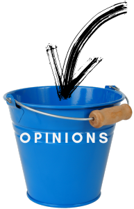 There is an arrow pointing into a blue bucket labeled "opinions" so the experts' opinions can go inside. Six Sigma fails to teach what to do with experts' opinions. Tom says to "bucket them" and stick with the facts and data