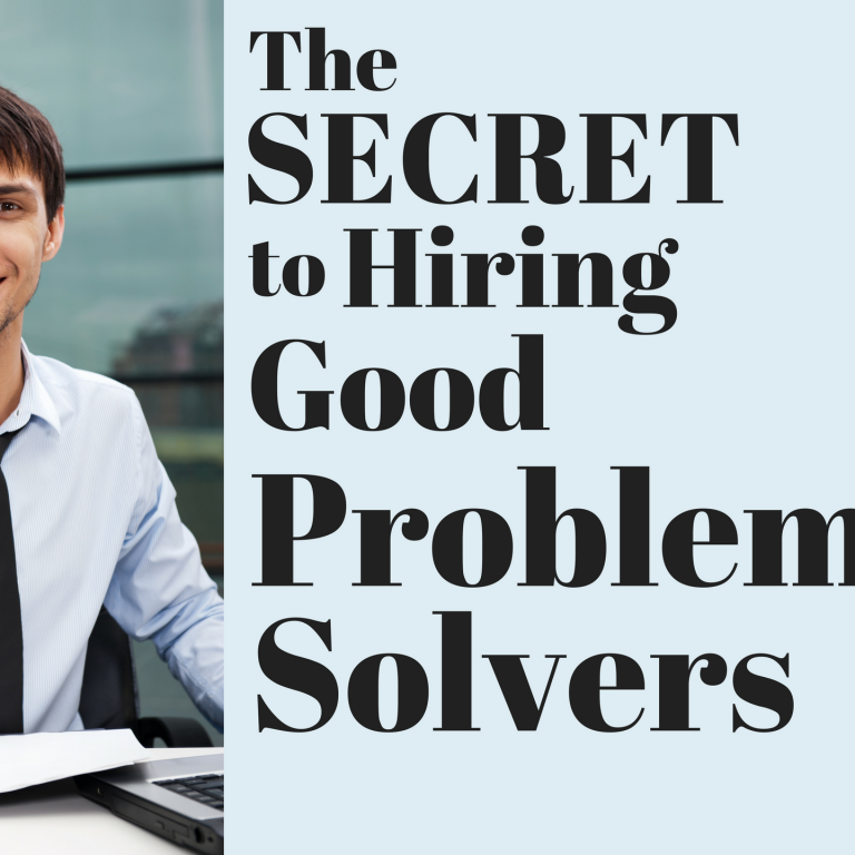 A man is sitting behind his desk reaching out his hand to shake the hand of someone he just decided to hire... captioned: "The Secret to Hiring Good Problem Solvers"