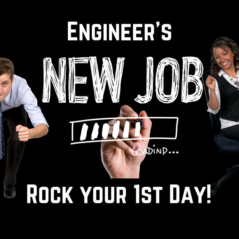 Man in suit looks like he's about to start running in his new job, girl in chair celebrating... captioned "Engineer's New Job... Rock Your First Day!"
