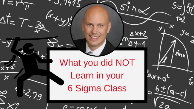 Random math equations in background, picture of Tom with words "What you did not learn in your 6 sigma class" and a ninja