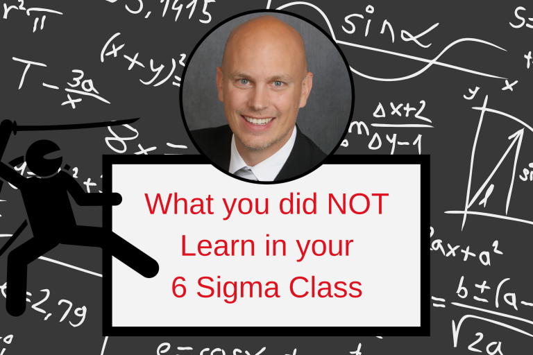 Random math equations in background, picture of Tom with words "What you did not learn in your 6 sigma class" and a ninja